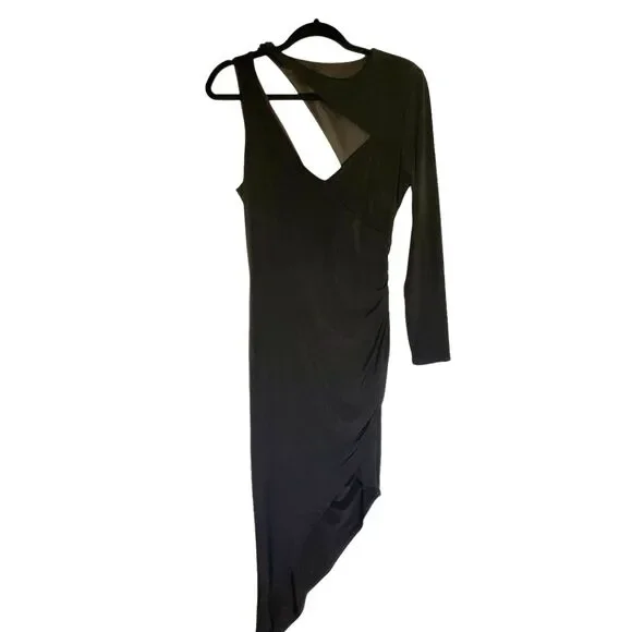 NWT BCBG MaxAzria Black Asymmetric Midi Dress Size M - Picture 4 of 13